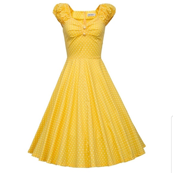 muxxn Dresses & Skirts - Muxxn Pin Up Swing Dress Yellow Polka Dot